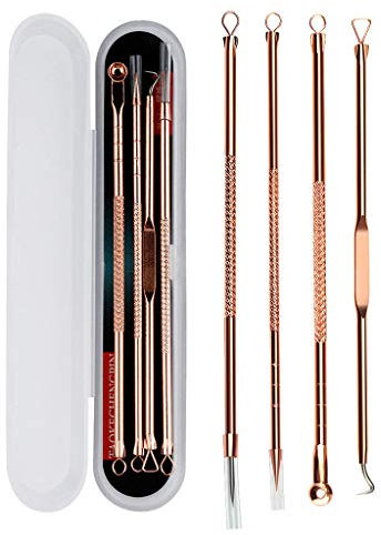 Lot de 4 tire-comédons en acier inoxydable or rose pour retirer les points noirs