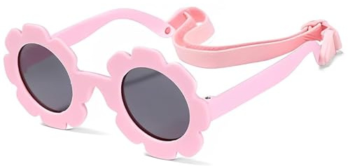 ZQSFPK Baby Sunglasses with Strap, Flexible Polarized Baby Sunglass, Cute Flower Polarized Sunglasses Outdoor Sunshade UV400 Protection for Infant Baby Girl(Pink)