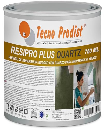 Tecno Prodist - RESIPRO PLUS QUARTZ (750 ml) Resina Puente de Unión con Cuarzo, adhesión rugosa sobre soportes lisos porosos y no porosos, para aplicación de morteros, yeso, baldosas, etc (verde)