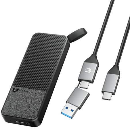 SAN ZANG MASTER Portable SSD 2 TB, USB 3.2 Gen2 Portable SSD, med USB-C-kabel, 560 MB/s läsning, 520 MB/s skrivning, tillförlitligt minne för bärbar dator, USB-C smartphone med mera, svart