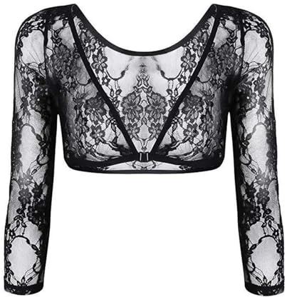 pvucpot Femmes Dentelle Boléro, Gilet Court Ouvert à Col en V sur Le Devant, Léger Boléro en Maille, Transparente Top avec Fermeture à Crochet, Boléro Floral Sortir Fête pour Robe, Noir, S-XL