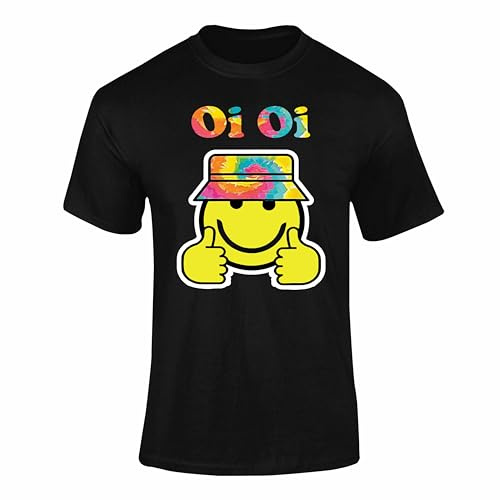 Tie Dye T Shirt Rave DJ Smiley Face Headphones Neon Music Tee | Festival outfit for men women, colourful dancewear, acid house smiley graphic, clubbing party clothing and DJ gift