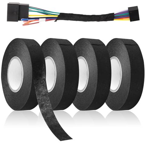 4Pcs Automotive Wiring Loom Cloth Tape 19mm x 15m, High Temperature Electrical Tape, Strong Adhesive Polyester Loom Tape, Flame Retardant Wire Tape for Automotive Engine, Cable Wrapping, Soundproofing