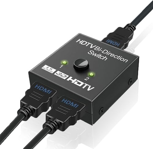 VGE HDMI-Switcher, Bidirektional HDTV-Splitter 2 in 1 Out & 1 in 2 Out | 4K HDR | Ohne Externe Stromversorgung | Plug and Play |HDMI-Verteiler unterstützt PS5/ Xbox/Monitor/DVD Player| Schwarz