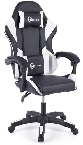 Ruication Gaming Chair Office Chair Desk Chair Swivel Tilt Computer Chair Ergonomic Design with Headrest & Lumbar Cushion Reclining Back Support for Home Office (White)