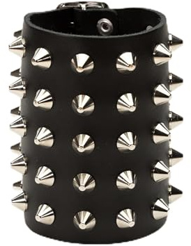 Heart Rock Bracelet homme en cuir véritable réglable avec clous coniques, boucle réglable de 17 à 20,5 cm et pièce en acier sans nickel - Fabriqué en Italie, Cuir