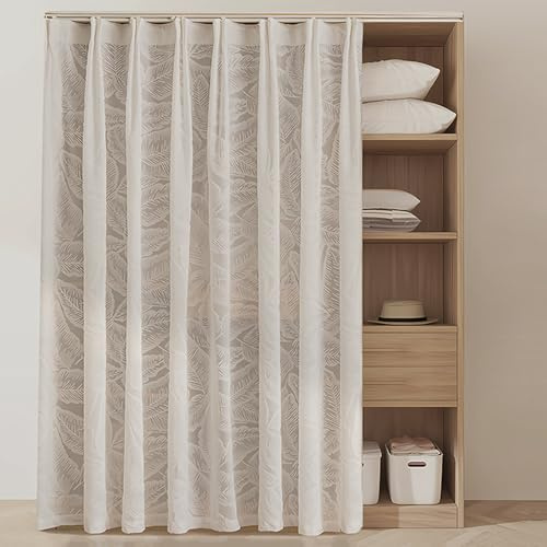 Tenda Antipolvere per Scaffale, Tenda per Cabina Armadio Aperto Senza Ante, Tendina Sottolavello Cucina Bagno, Tende in Voile Oscurante per Armadietti con Guida Scorrevole(C,60x90 cm)