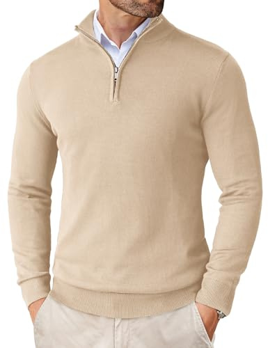 COOFANDY Men's Jumpers Quarter Zip Knitted Sweater Long Sleeve Warm Winterpullover Lightweight Solid Jumpers Classic