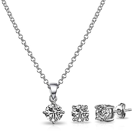 Philip Jones Silver Plated Round Solitaire Set Created with Zircondia® Crystals
