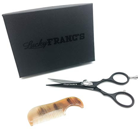Lucky Franc's Beard Grooming Kit with Japanese Beard Scissors & Ox Horn Handmade Mini Beard Combs for Men. Mustache Trimming Kit with Mustache Hair Scissors and Comb for Men. Handmade Beard Care Kit