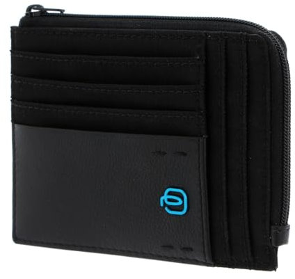 PIQUADRO P16 Bustina portamonete, documenti e carte di credito in pelle e tessuto ad uno scomparto, Chevron/Nero