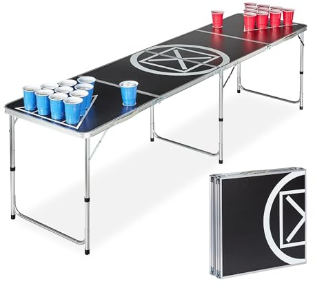 Relaxdays, noir Beer Pong, pliante, jeux alcool, design table audio, HxLxP: 70 x 241,5 x 60cm, blanc Adulte unisexe, 1