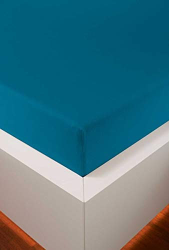 Schlummerglück Spannbetttuch mit hochwertigem Tencel, Falten- und bügelfrei, ideal für höhere Matratzen/Boxspringbetten, versch. Größen und Farben wählbar (Petrol, 180-200 x 200-220 cm)