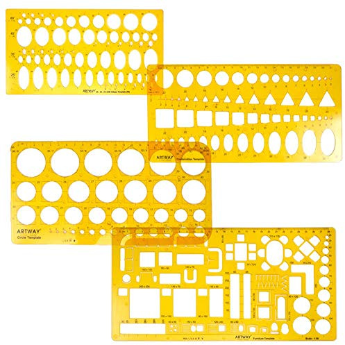 Artway Stencil Templates Assorted Flexible Plastic Templates,Orange,- Set of 4