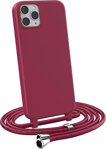 MyGadget Strap Case for Apple iPhone 11 Pro Max - Crossbody Phone Cover - TPU Silicone Case with Neck Holder - Cord Lanyard Carrier with Rope in Bordeaux Red