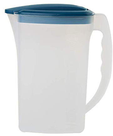 Engelland - 1 x Getränkekrug mit Deckel, Blau-Transparent, für Saft, Wasser, Eistee, Softdrinks, Kanne, Behälter, Kühlschrankkrug, Multifunktionsbox, 2 Liter, Füllskala, BPA-frei, Kunststoff