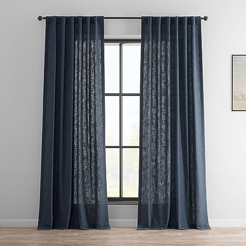 HPD Half Price Drapes Premium Heavy Faux Linen Curtains for Living Room (1 Panel), 50W x 108L Light Filtering Curtains 108 Inches Long Window Curtains for Bedroom, British Navy