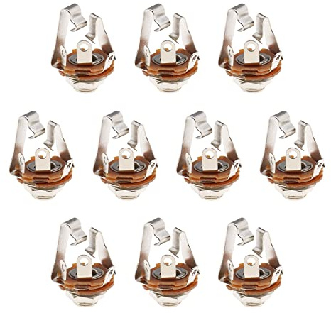 OTOTEC 10PCS 6.35mm (1/4 inch) Stereo TRS Female Jack Socket with Washer and Nut Solder Type for Audio Electric Guitars Speakers Foot Switch Bass Fender