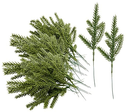 TSHAOUN 60 Stück Künstliche Tannenzweige, Künstliche Kiefernzweige Kunststoff Kiefernblätter Gefälschte Kiefernnadel DIY Handwerk Kranz für Weihnachten Verschönern Hausgarten Decor (60 PCS)