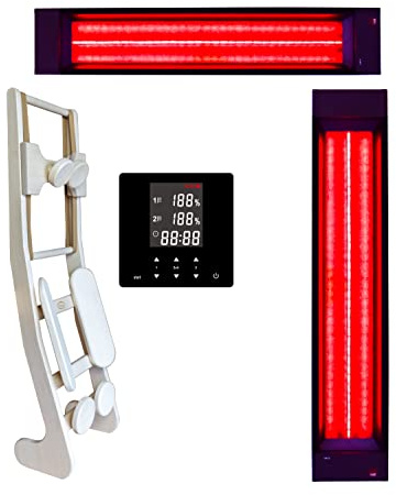 1 x infraröd strålkastare InfraROTmed 500 W + 1 x 1 300 W + styrning + ryggstöd, djupvärme, fullspektrumstrålkastare för bastu och infraröd kabin, för eftermontering eller självbyggnad