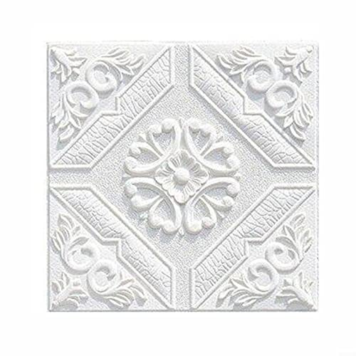 50 Stück 3D Wandpaneele Selbstklebend Dekoren Wandverkleidung Deckenpaneele Platten Paneele Wanddeko Wandtattoos Wasserfest 35x35cm Weiß