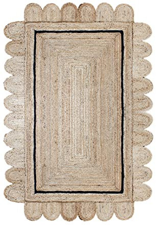 CASAVANI Teppich, gewellt, natürlicher Jute, handgewebt, Kelim-Teppich für Wohnzimmer, Küche, Eingangsbereich, Bauernhaus, 7,8 x 2,4 m, Beige und Schwarz