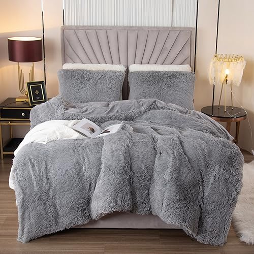EMME Juego de Ropa de Cama de Felpa, 135 x 200 cm, Franela Mullida, Suave y 1 Funda de Almohada 80 x 80 cm, Gris