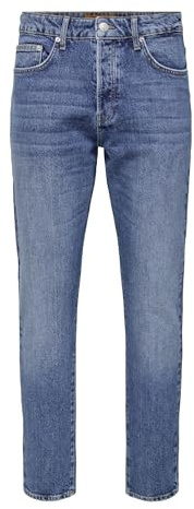 ONLY & SONS Herren Denim Jeans Regular Fit 5-Pocket Style Hose Verkürzt mit Knopfleiste ONSYOKE, Farben:Blau, Größe Jeans:32W / 30L, Beinlänge:L30