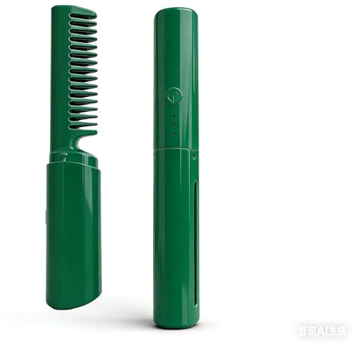 Ceramic Hairdressing Comb, Portable Travel USB Rechargeable Straightening Comb for Hair with 3 Heat Settings, Hair Care Tools for Girls Essentials Adds Natural Shine and Smoothness(Green)