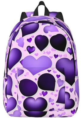 Zaino di grande capacità del cuore porpora di Fashional, zaino alla moda da viaggio per uomini e donne, borsa da lavoro per il tempo libero,, Cuore viola alla moda, Medium