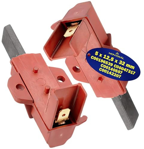 2 Pezzi Spazzole Carbone per Motore Elettrico Lavatrice 5 x 12,5 x 32 mm con Codice Originale C00196539 C00047317 C00140557 C00142207 per Ariston per Indesit - Garanzia di 10 Anni - MONTERAL