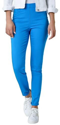 Roman Originals Jeggings for Women UK Jean Ladies Stretchy Trousers Denim Leggings High Waist Rise Pull On Skinny Straight Leg Cotton Pants Smart Casual - Fluorescent Blue (31 in) - Size 16
