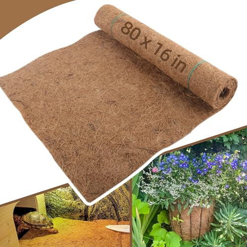 Coco Liner Roll - 16x80 inch Natural Coconut Fiber for Planters, Versatile Flower Baskets, Garden Decoration, Animal Pet Pads - Reptile-Friendly, Ideal for Window Boxes and Nesting Boxes