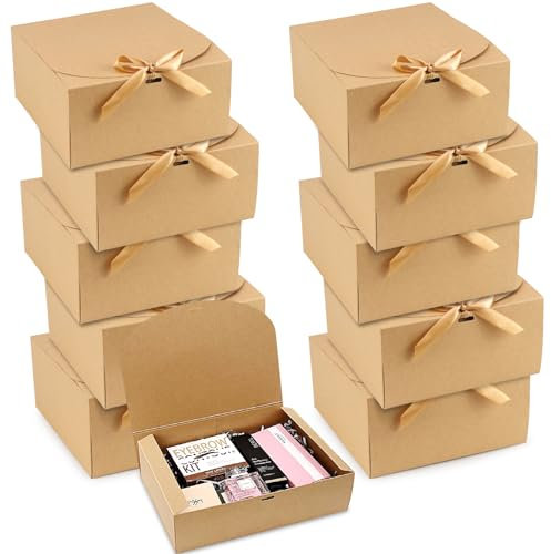 Geschenkbox Groß mit Deckel Geschenkverpackung Box Geschenkebox zum Geburtstag 10 Stk Geschenkboxen Braun Set Karton Geschenkkarton Verpackungskartons Geschenk Schachtel Geschenkschachtel 20x20x10cm