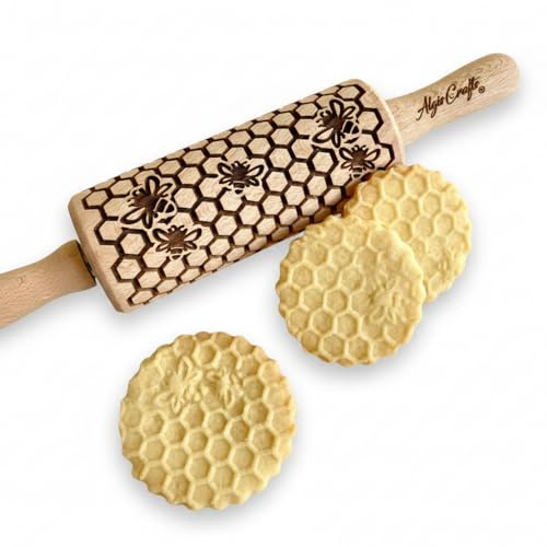 Bambini Mattarello Decorativo per Biscotti API | Mattarello Inciso | Regalo di compleanno per bambino | Rullo per Biscotti e per Modellare | Mattarello Legno Goffrato di Algis Crafts