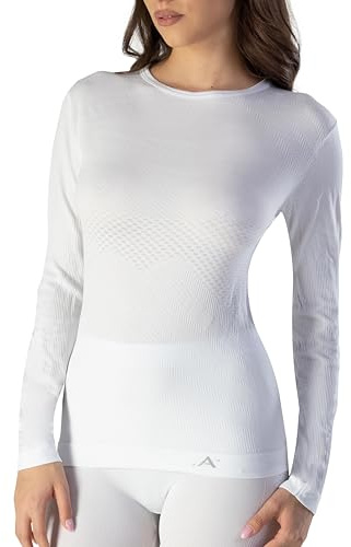 Risalti Maglia Termica Donna Manica Lunga Energy - Intimo Termico Traspirante a Compressione, Senza Cuciture ed Etichette per Sci, Trekking, Running, Ciclismo - Made in Italy
