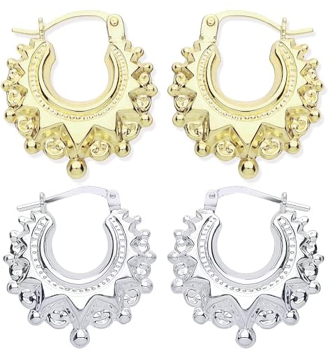 Women's Gold Silver Plated Round Gypsy Creole Earrings: Extra Large, High Polished, Design Ideal for Fashionable Loved Ones and Special Occasions 25mm 30mm 35mm 40mm