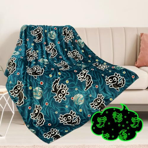 Axolotl Geschenke für Kinder, Axolotl-Decke, leuchtet im Dunkeln, niedliche Tiere, Salamander, Spielzeug, Überwurfdecken, weiche Fleece-Bettwäsche, Decken, 101,6 x 127,7 cm