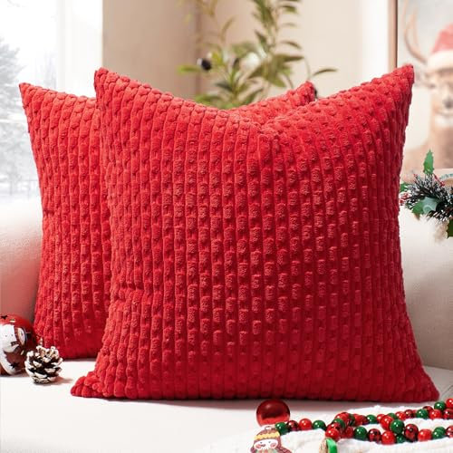 Softalker Weihnachten Kissenbezug rot 50x50 2er Set Cord flauschig Kissenhülle Kissenbezüge Sofa Cushion Cover Sofakissen Deko Kissen Couchkissen für Wohnzimmer Sofa Schlafzimmer Couch Silvester