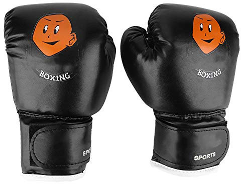 Grappling, Kampfsport Sparring Junior MMA Training Boxsack Muay Thai Kickboxen Boxing Gloves für Jungen Mädchen von 3–12 Jahre (Schwarze Handschuhe, Schwarze Handflächen)