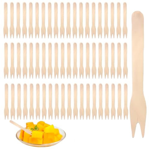 200 Stück strapazierfähiges Holzgabel Set, Einweg Fruchtgabel Küchenbesteck，Holzbesteck、Holzgabeln,Holzmesser， Pommes Frites Gabeln Partygeschirr für Party Geburtstag Camping und Picknick.