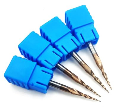 XHCNCT HRC55 2Flutes Tungsten Solid Carbide Tapered Ball Nose Carving End Mill 1/8 inches Shank 2D 3D Woodworking Tool CNC Router Bits CNC end Mill with TiAIN (4pcs, Radius=0.25mm)