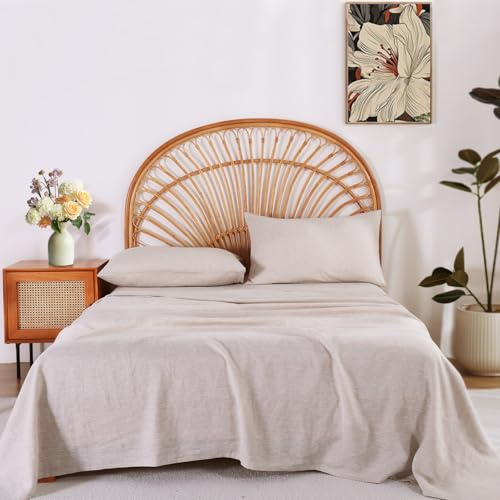 Tseapeni 100% Linen Sheets Queen Size Linen Bed Sheets,French Pure Linen Bedding Sheets Set Soft Breathable Cooling Fitted Sheet 16 Deep Pocket-4 Pieces(Linen,Queen)