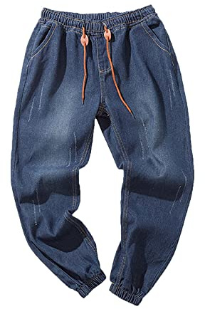 Generico Jeans Lavoro Uomo Elasticizzati Jeans Casual da Uomo con Lacci Elastici sovradimensionati da Strada da Uomo