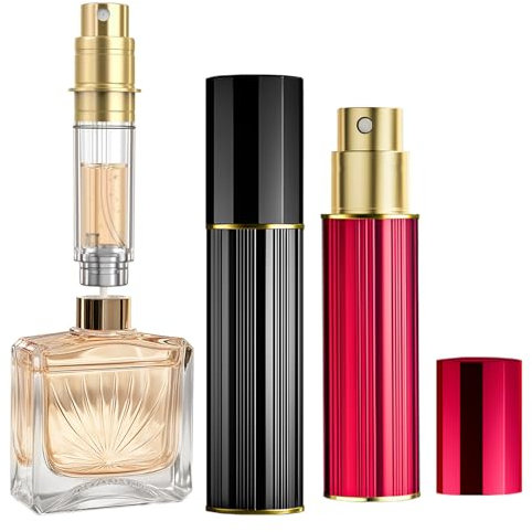 JOOMOKO Perfume Atomiser, Perfume Travel Bottle, 10ML Atomiser Spray Bottle, Refillable & Travel Size Perfume Spray Bottle Easy to Refill Cologne Dispenser for Women and Men（Black＆Red）