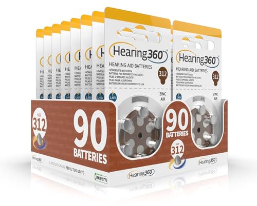 Hearing360 baterías para audífonos PR41 mide 312, baterías libres de mercurio extra durabilidad y fiabilidad (15 bombillas, 90, unidades)