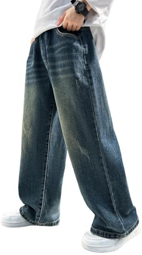 Rolanko Baggy jeans med elastisk midja last bootcut skateboarding jeans med flera fickor vintage jeansbyxor streetwear för barn