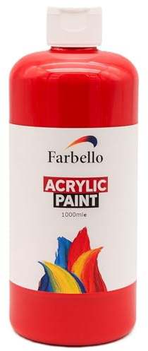 Farbello Acrylfarbe, 1000ml, Hochpigmentiert, Wasserfest, für Leinwand, Holz, Stein, Papier und Metall, Matt (Rot)