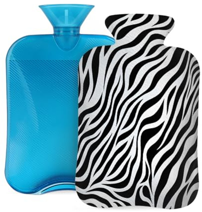 Mexpekil Bolsa de agua caliente con estampado de cebra con funda, bolsa de agua caliente de PVC de 2 litros para aliviar el dolor, pies, espalda, calor