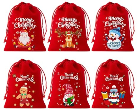 YRTUOP Bolsas Regalo Con Cordón - 6 Piezas De Sacos Amplios Y Portátiles | Bolsas De Terciopelo Navideñas,Para Niños Adultos, Fiestas Navideñas, Rellenos De Medias, Detalles De